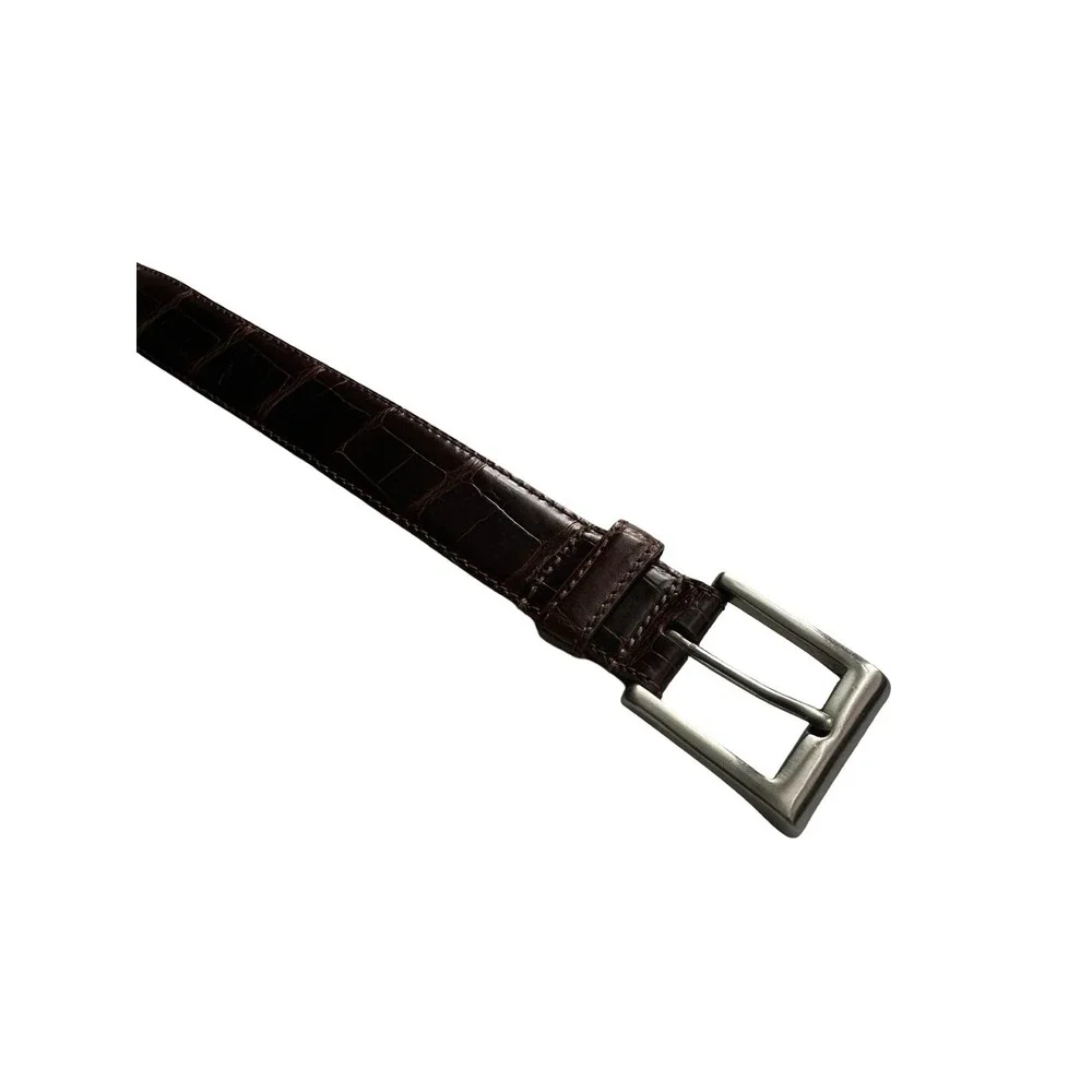 Bespoke Brown American Alligator Belt 1.25 Inch Solid Brass Buckle Made in Italy